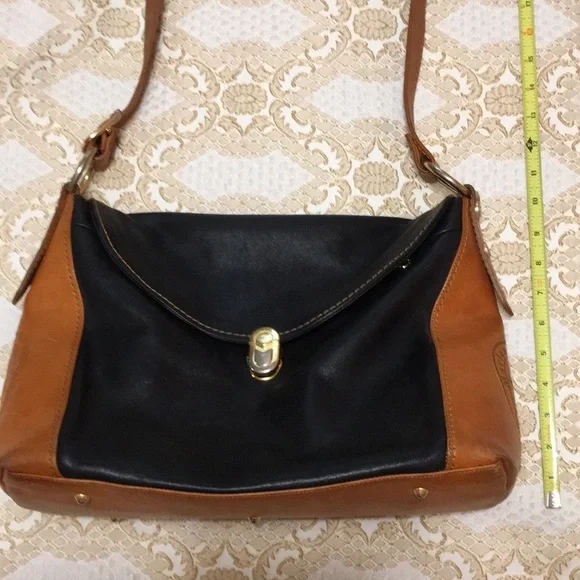 MARINO ORLANDI Genuine Leather Black/Brown ColorBlock Shoulder Bag Made in Italy - Picture 13 of 16